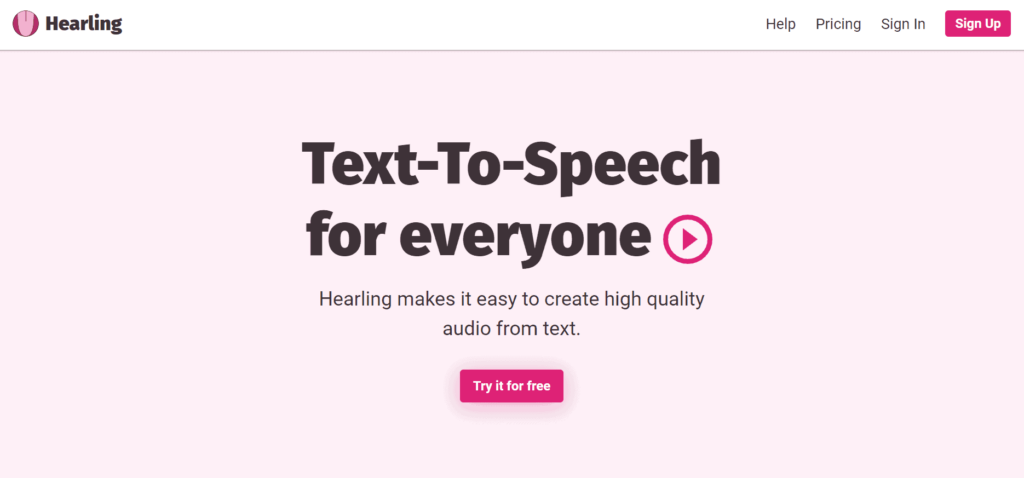Web chuyển văn bản thành giọng nói tiếng Anh Hearling