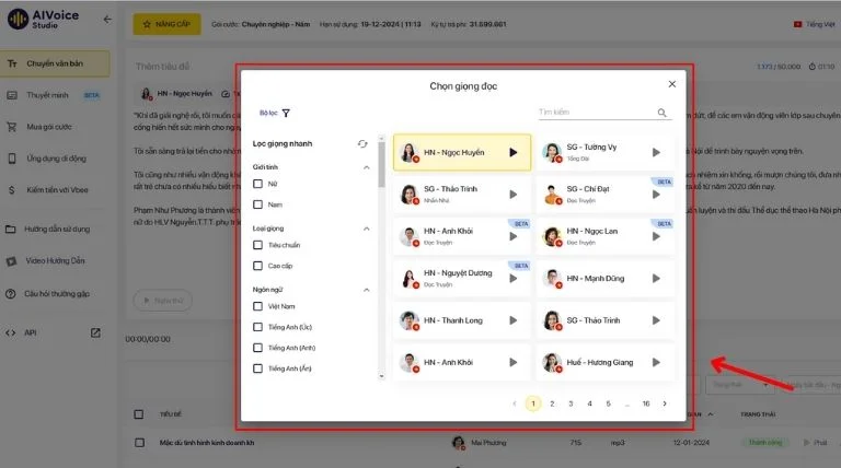 Chọn giọng đọc phù hợp
