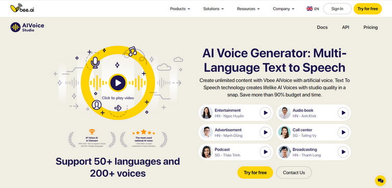 Vbee's voice library currently has 200+ diverse voices available in 50+ languages and accents