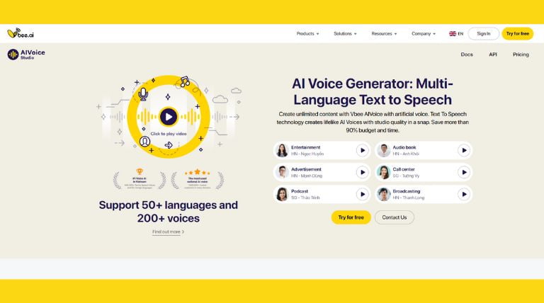 Vbee AIVoice est un générateur de voix off gratuit