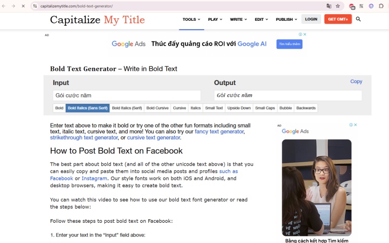 Cách viết chữ in đậm trên Facebook bằng Capitalize My Title