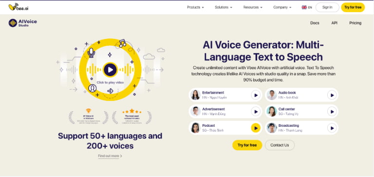 Vbee AIVoice offers over 50 languages and 200 AI Voices