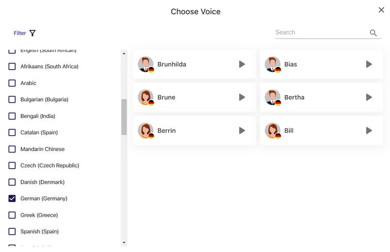 Mit Vbee AIVoice können Benutzer aus über 200 AI Voices (mit fortlaufenden Updates) auswählen, die mehr als 50 Sprachen abdecken