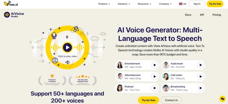 Our online AI Voice Generator tool supports 50+ languages and 200+ different voices
