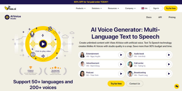 Vbee's Text to Speech solution turns simple texts into extremely natural and vivid voices