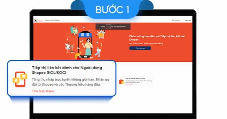 Chọn mục tiếp thị liên kết dành cho Người dùng Shopee (KOL/KOC)