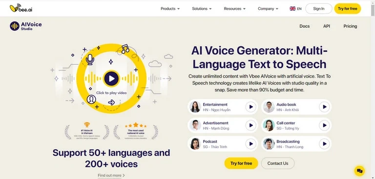 Vbee AIVoice Studio is the most popular online text-to-speech and Read to Me Text platform