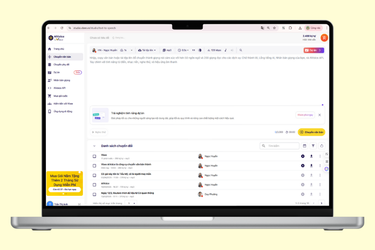 Giao diện chính của chuyển văn bản thành giọng nói trên trình duyệt web