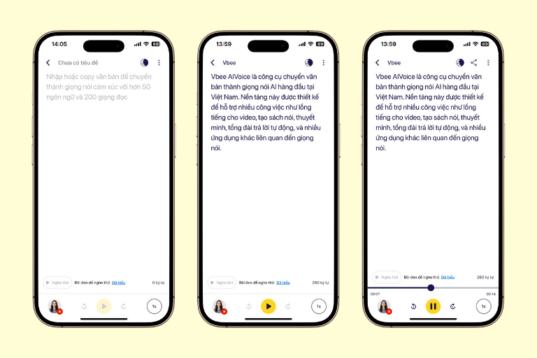 Nhấn dấu tròn màu vàng để chuyển văn bản thành âm thanh ngay trên app