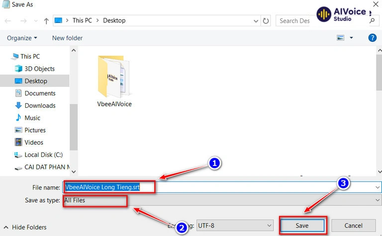 Lưu file ở định dạng .srt (Nguồn: Vbee)