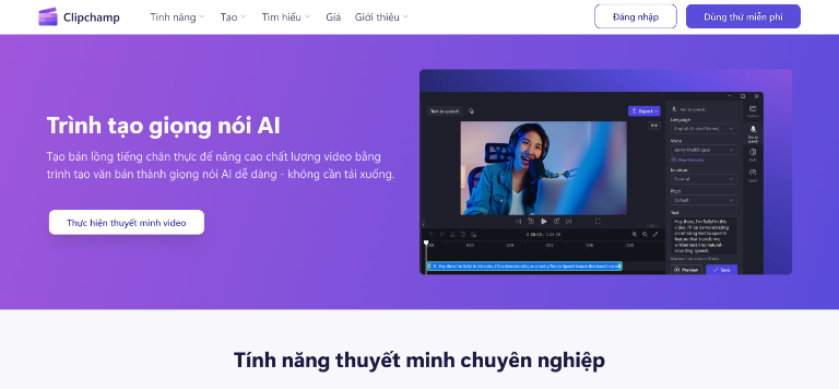 Công cụ lồng tiếng Clipchamp