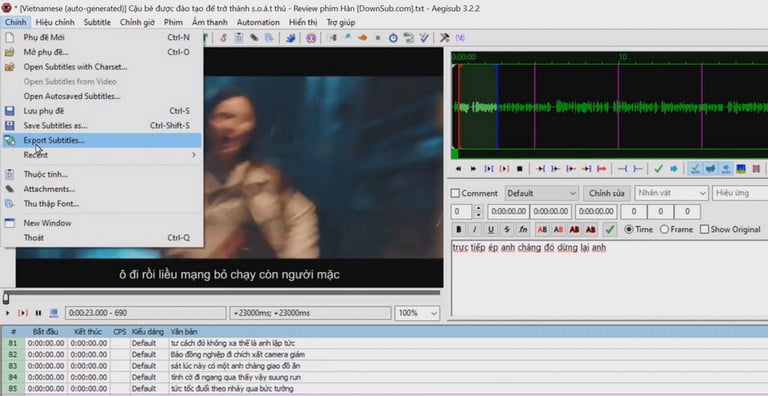 Xuất file phụ đề. 