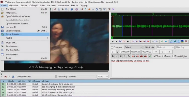 Xuất file phụ đề.