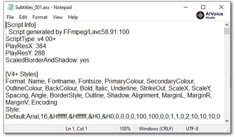 File ASS/SSA có thể được tạo bằng bằng trình soạn thảo văn bản Notepad. 