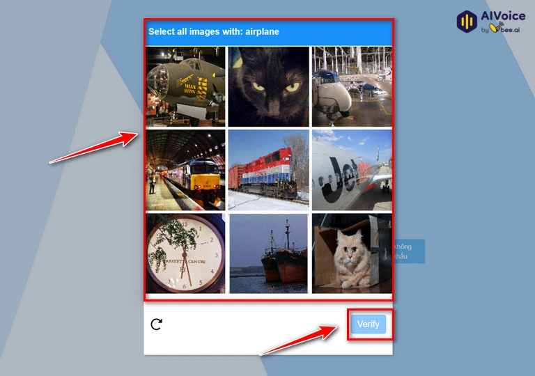 Xác minh mã captcha bằng cách chọn những hình ảnh có nội dung theo yêu cầu