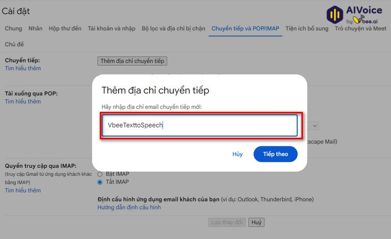 Thêm địa chỉ email mà bạn muốn chuyển tiếp tất cả các email