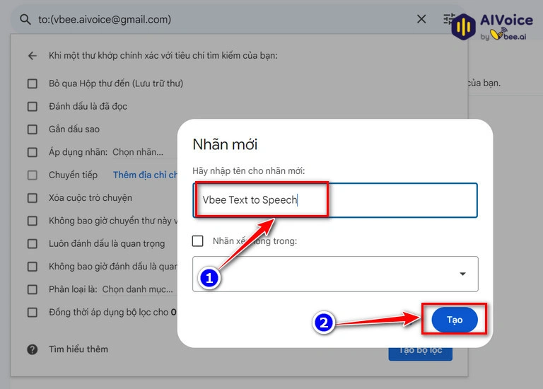 Đặt tên bất kỳ cho nhãn mà bạn muốn rồi click chọn nút Tạo