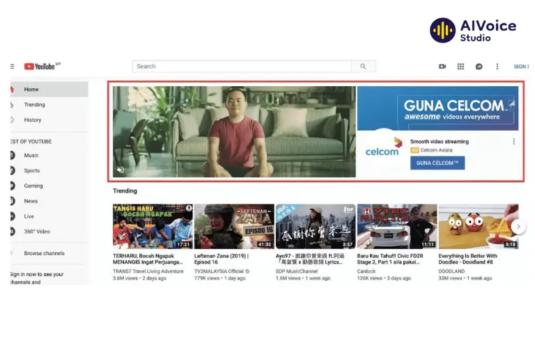 Quảng cáo video Youtube ads: Masthead Ads