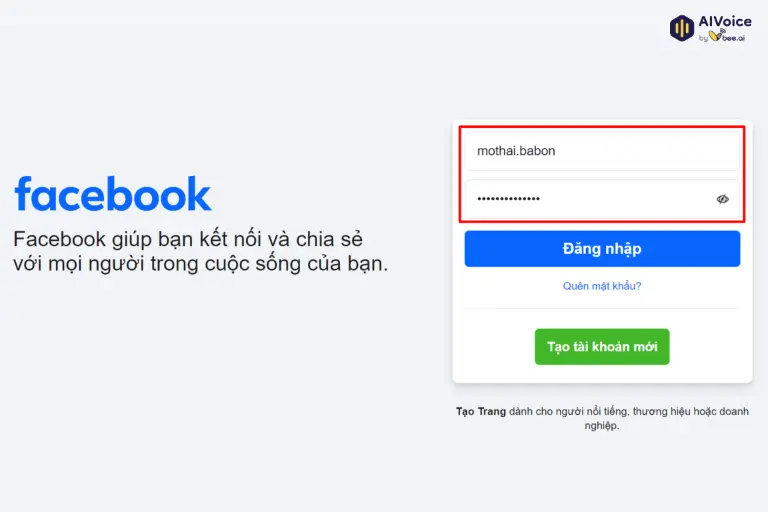 Có thể sử dụng tên đăng nhập Facebook của chính bạn