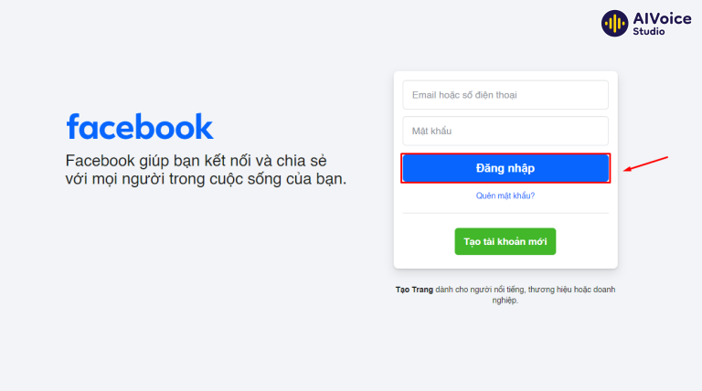 Đăng nhập vào tài khoản Facebook đã tạo