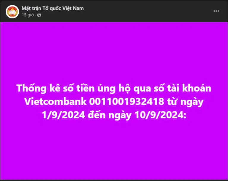 Theo công bố, số tiền ủng hộ qua tài khoản Vietcombank tính đến 17h00 ngày 12/9 lên đến 527,8 tỷ đồng.