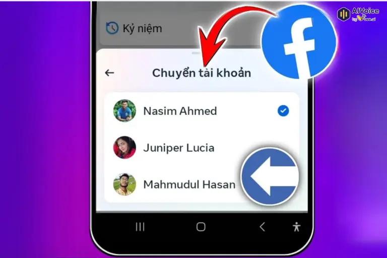 Chuyển đổi tài khoản trực tiếp trên ứng dụng Facebook.