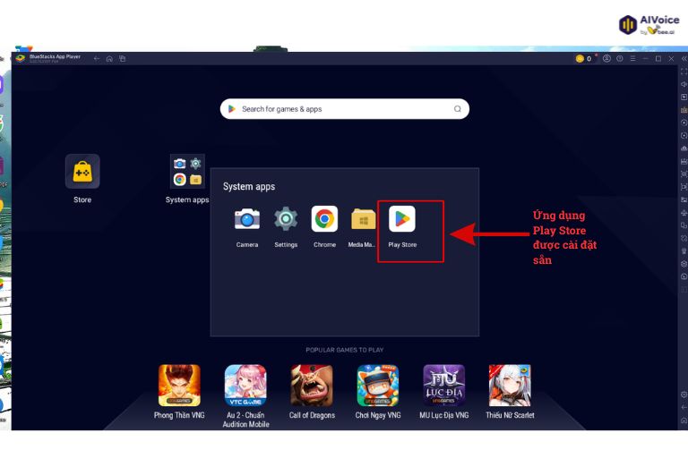 Mở ứng dụng Play Store được cài đặt sẵn trong Blue Stack.