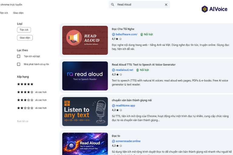 Google có rất nhiều extension Read Aloud để bạn tải xuống và sử dụng.